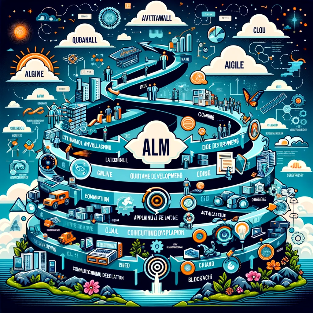 A visually engaging infographic illustrating the evolution of Application Lifecycle Management (ALM)